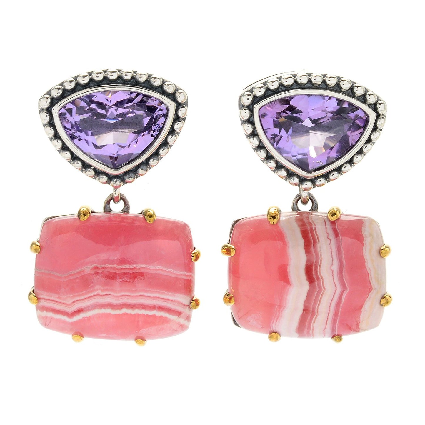 925 Sterling Silver Pink Amethyst, White Buffalo Gemstone Dangle &amp; Drop Earrings