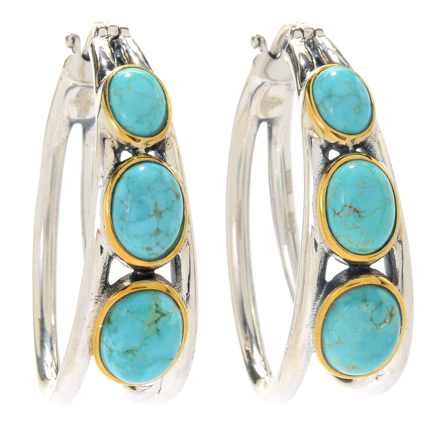 Pinctore Sterling Silver 1.25" Opal Graduated 3-Stone Hoop Earrings