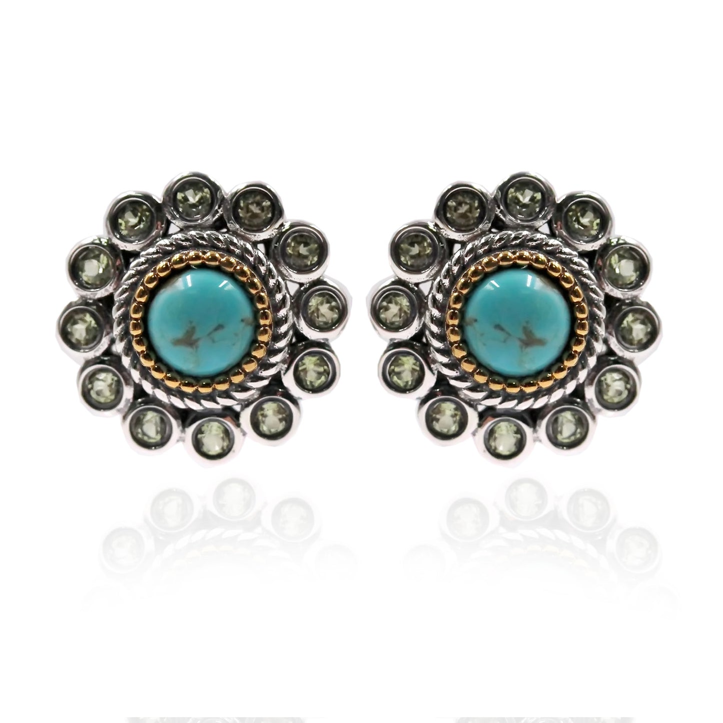 Sterling SIlver 925 Sonora Beauty Turquoise, White Natural Zircon Studs Earrings