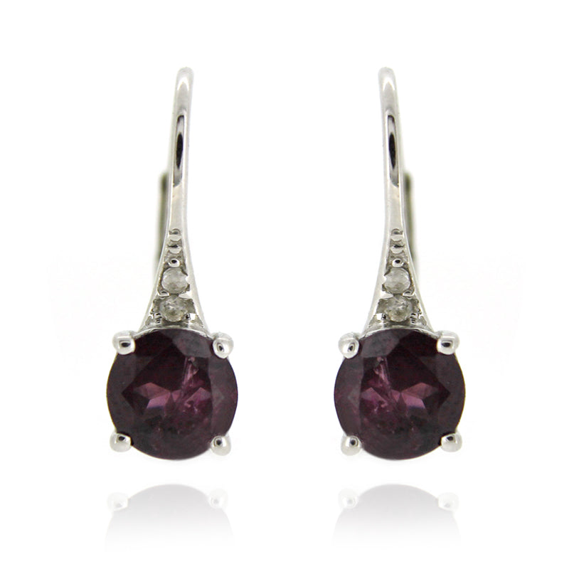 925 Sterling Silver With 6mm Round Brazilian Amethyst, Diamond Dangle Earrings