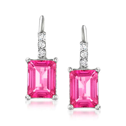 925 Sterling Silver Pink Topaz Gemstone Dangle Earrings