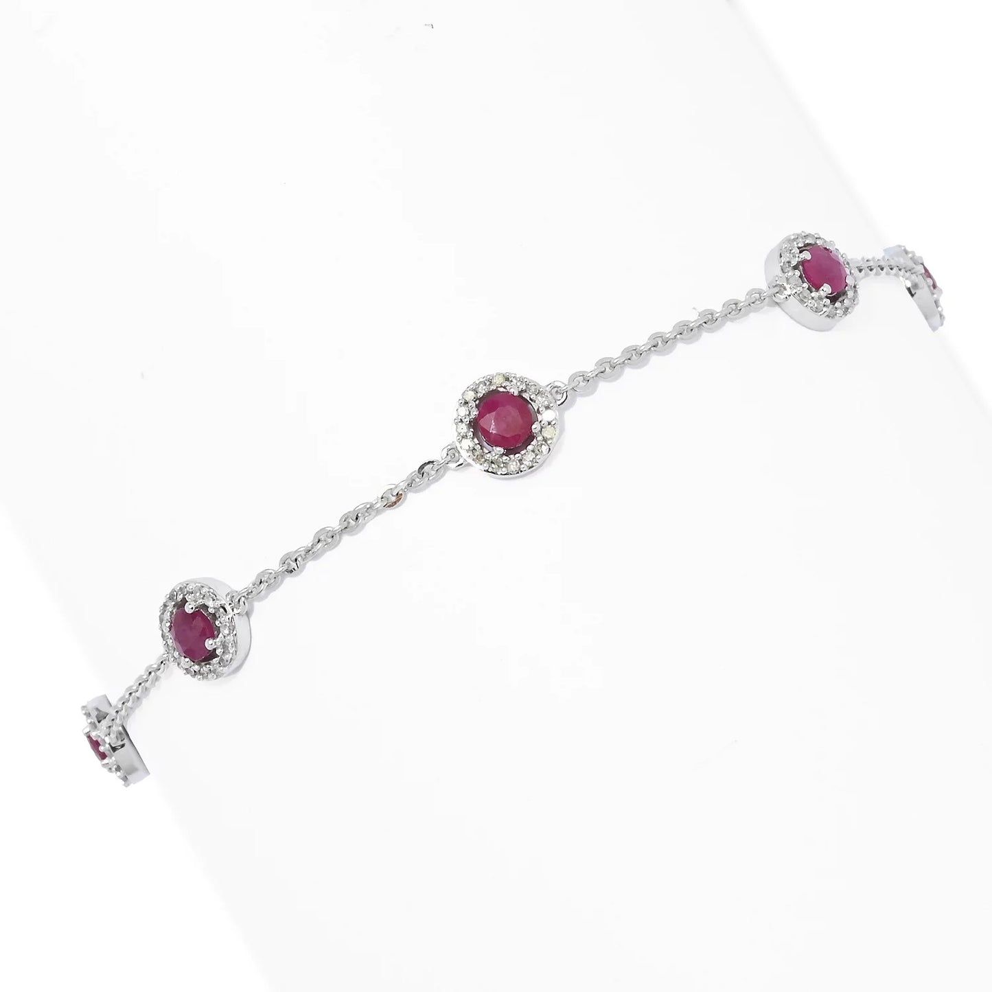 14K White Gold 1.14ctw Ruby & Diamond Station Bracelet, 2.2 grams