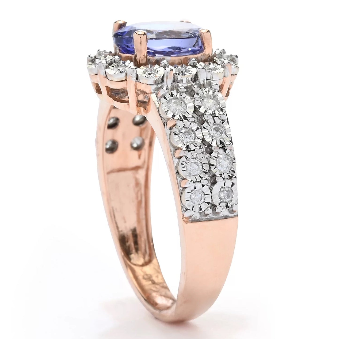 14K Rose Gold 1.47ctw Tanzanite & Diamond Double Row Ring