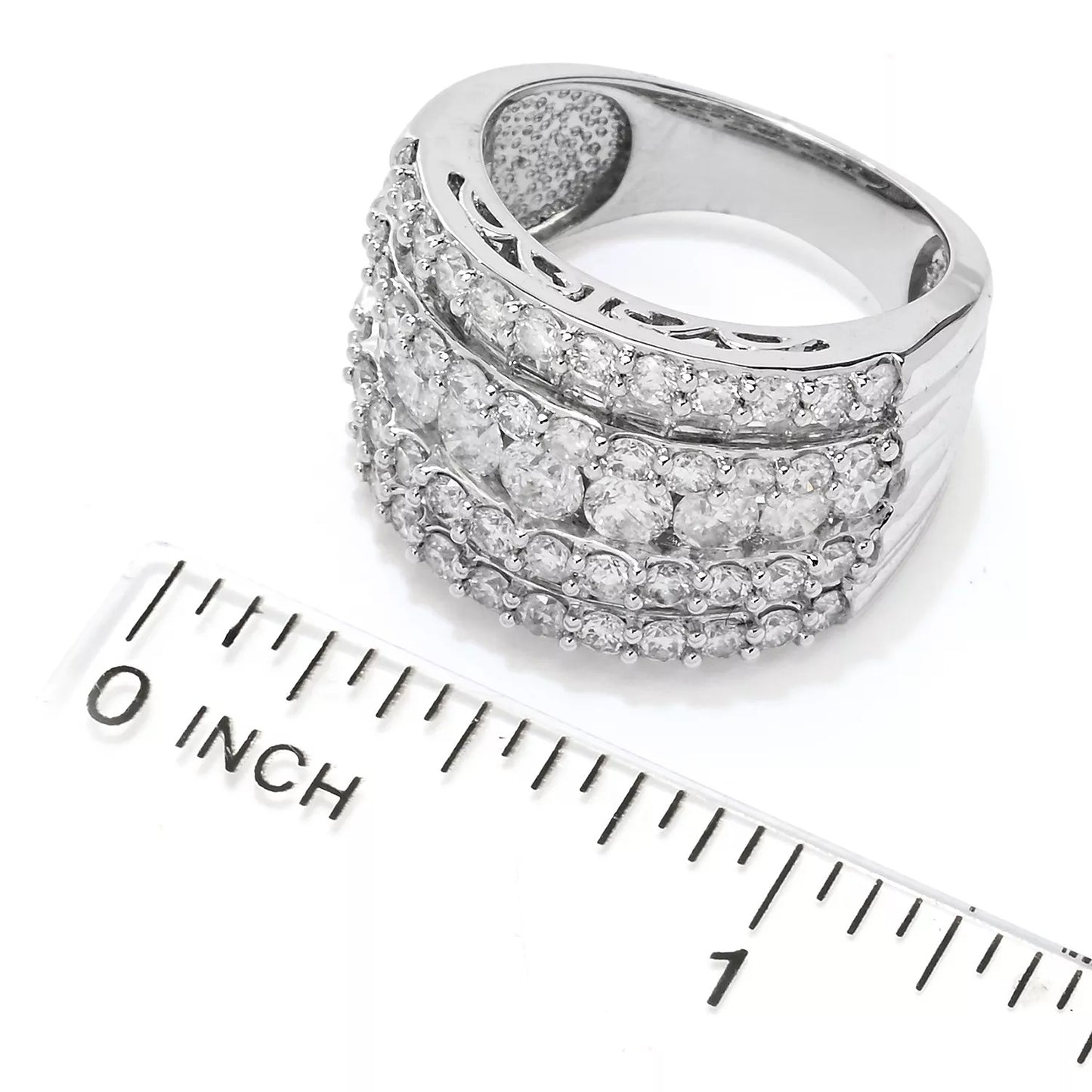 14K White Gold 3.01ctw Tapered Baguette & Round Diamond Ring