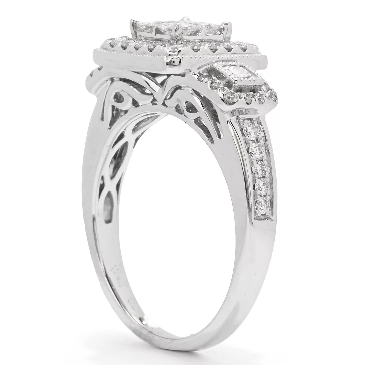 14K White Gold 0.97ctw Princess & Round Diamond Ring, 5.8 grams