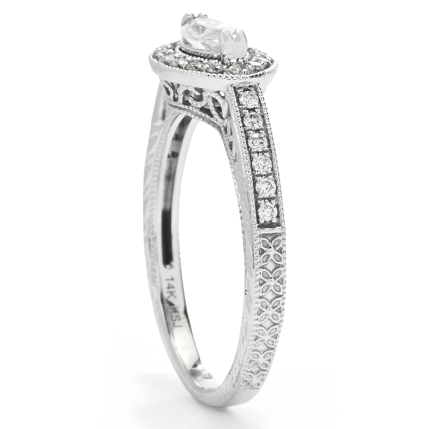 14K White Gold 0.63ctw Marquise & Round Diamond Ring