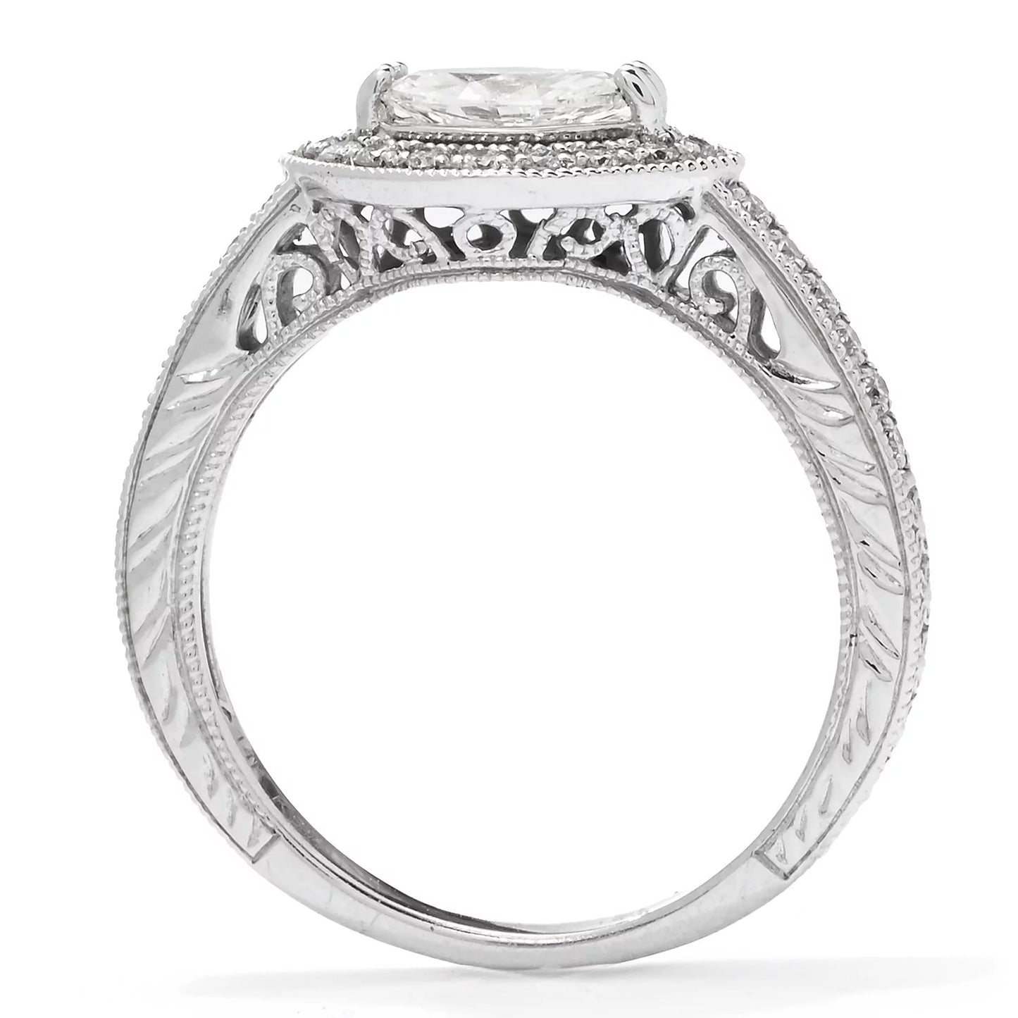 14K White Gold 0.63ctw Marquise & Round Diamond Ring