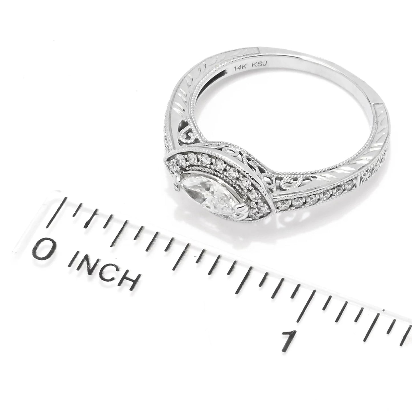 14K White Gold 0.63ctw Marquise & Round Diamond Ring