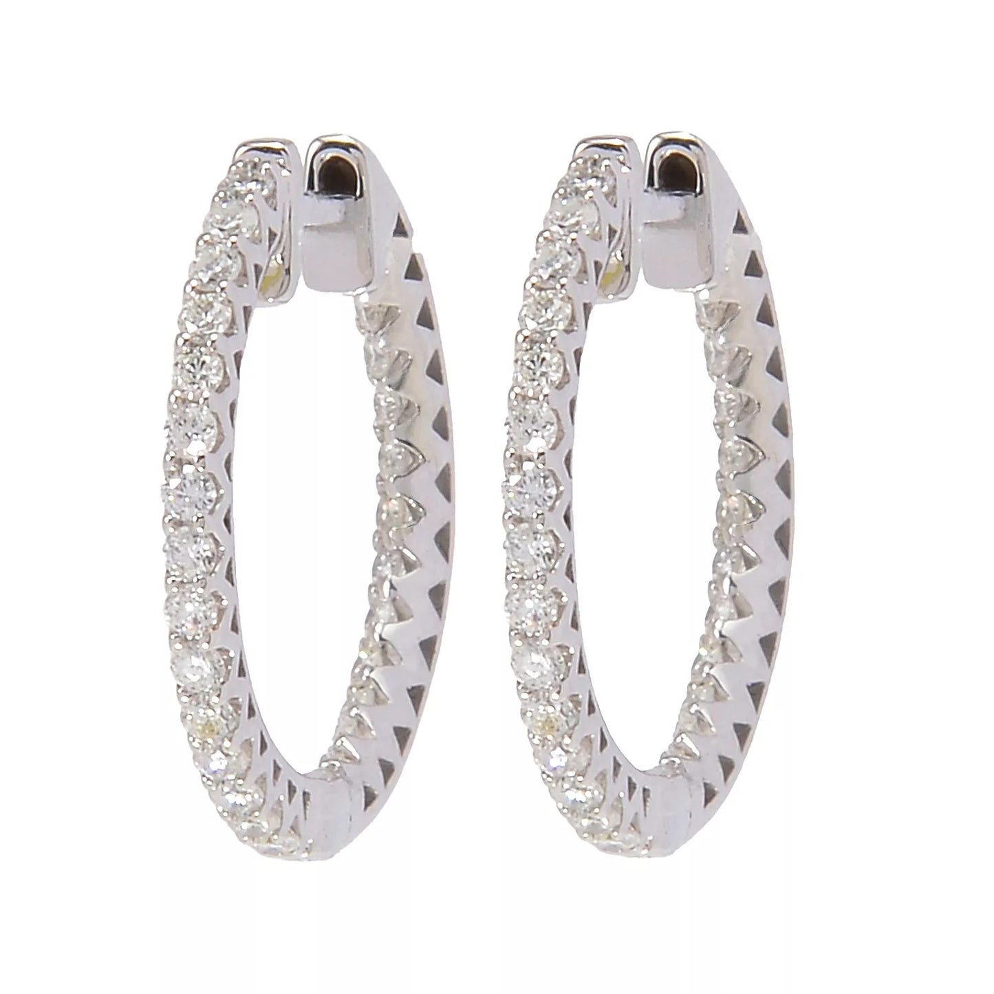 14K White Gold 0.50ctw Diamond Inside-Out Hoop Earrings, 3.0 grams