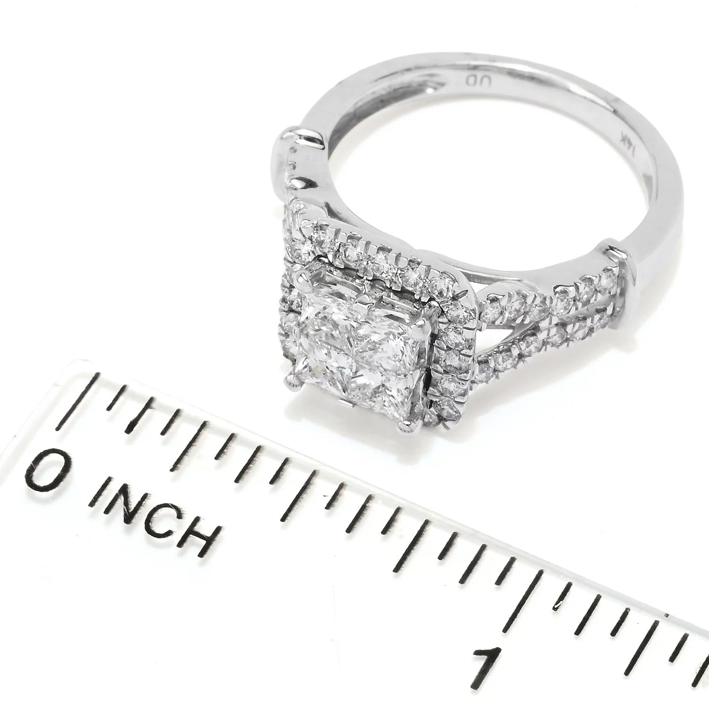 14K White Gold 1.50ctw Princess & Round Diamond Ring