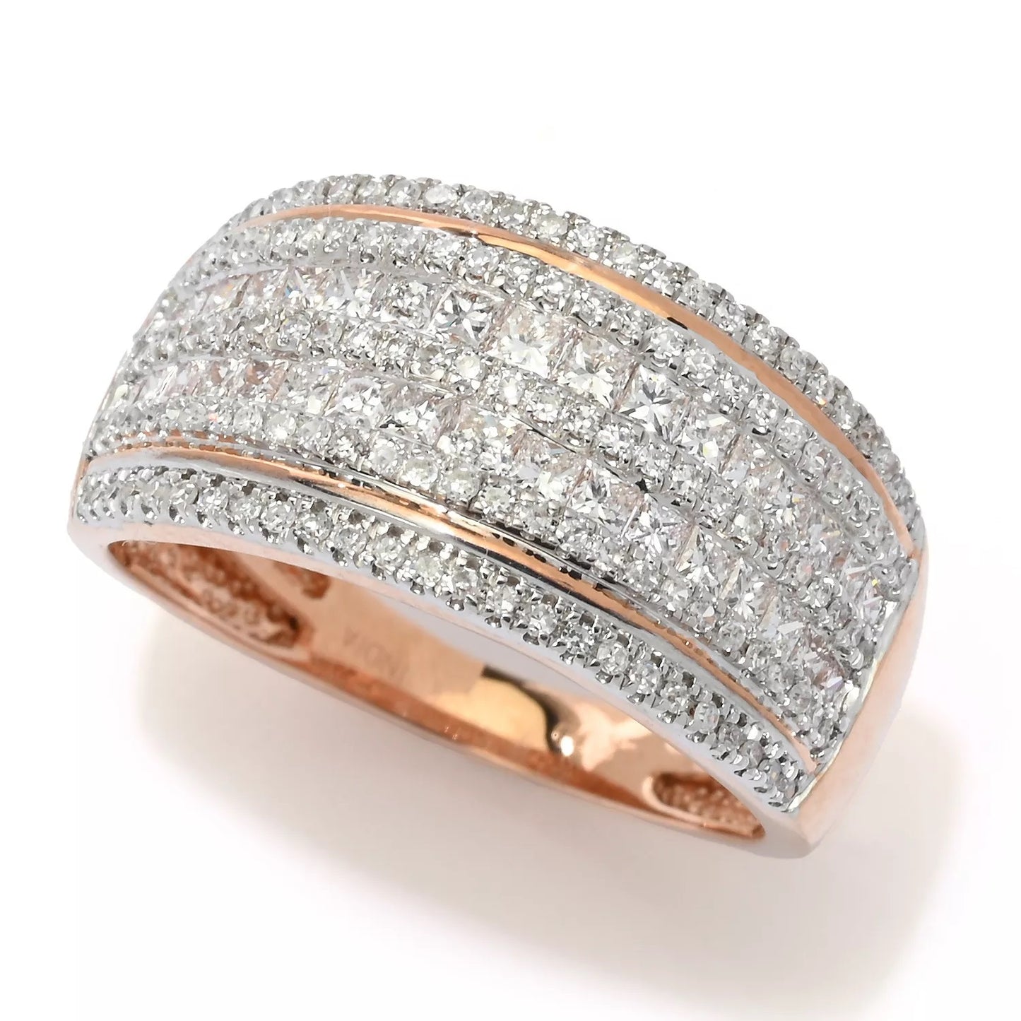 14K Rose Gold 1.00ctw Princess & Round Diamond Ring, Size 7