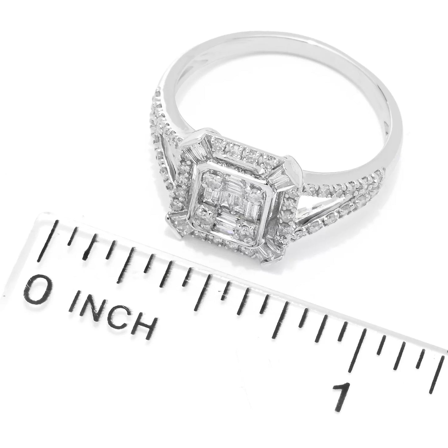 14K White Gold 0.44ctw Baguette & Round Diamond Ring, Size 7