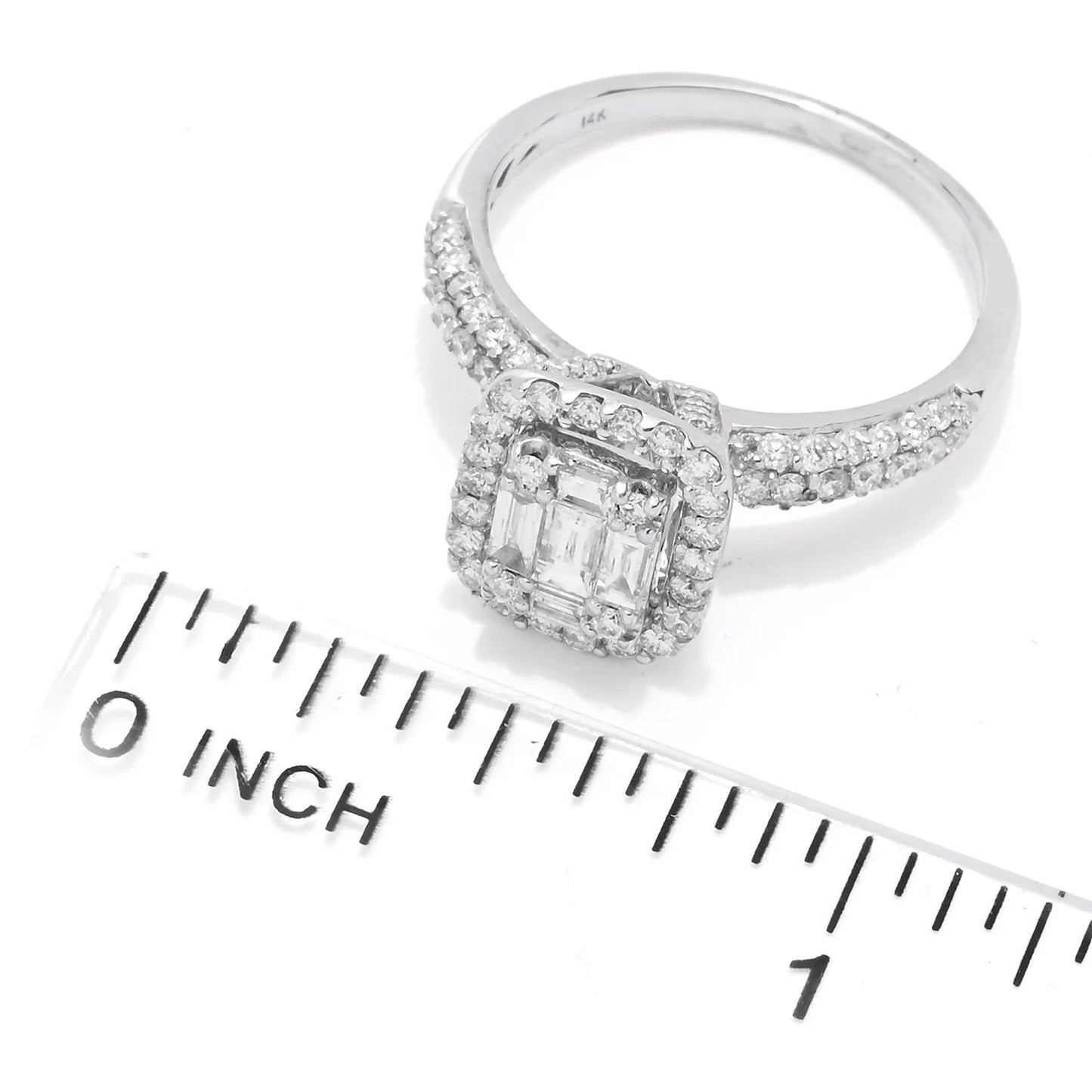 14K White Gold 1.25ctw Round Pave Diamond Ring - Size 7