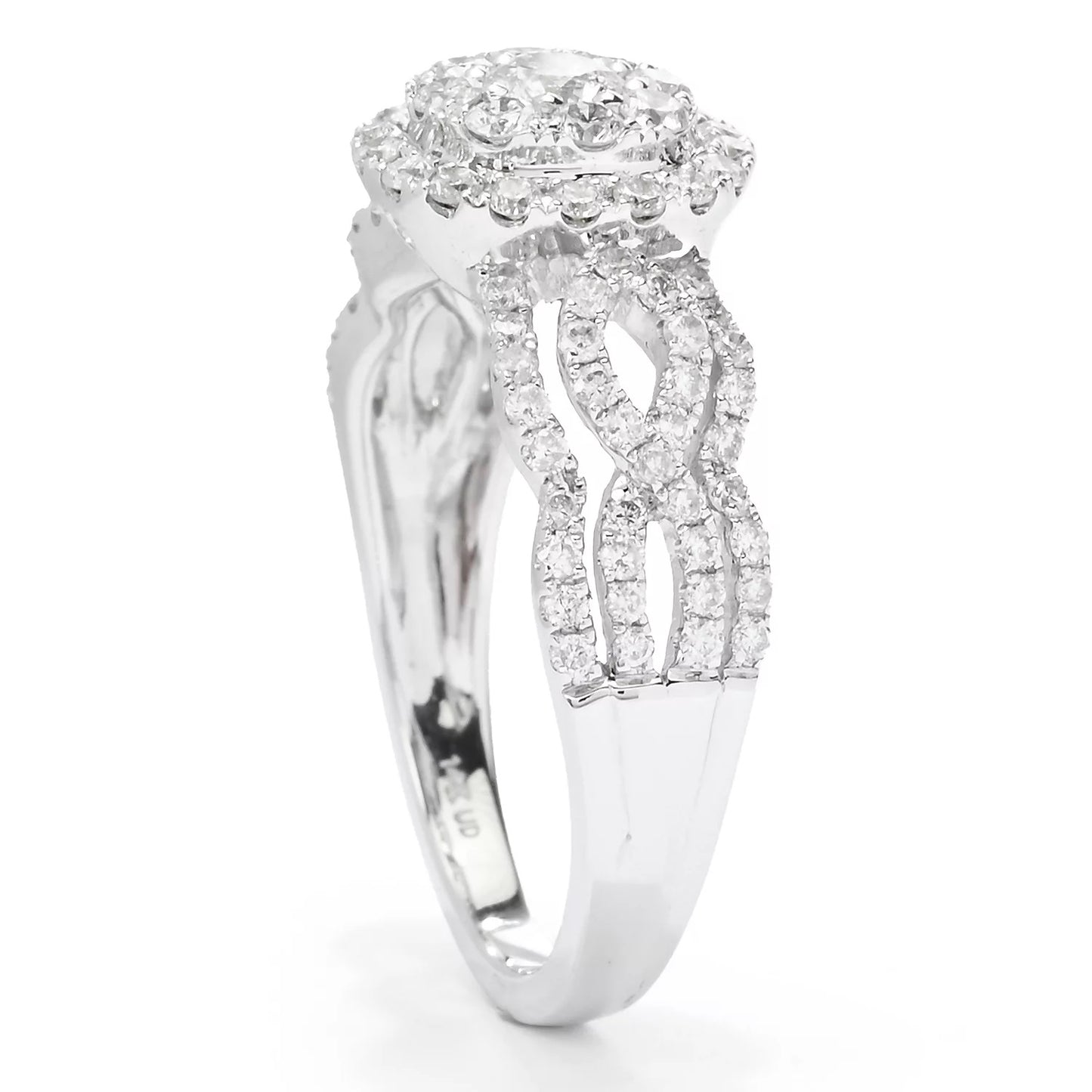 14K White Gold 1.00ctw Round Pave Diamond Ring - Size 7