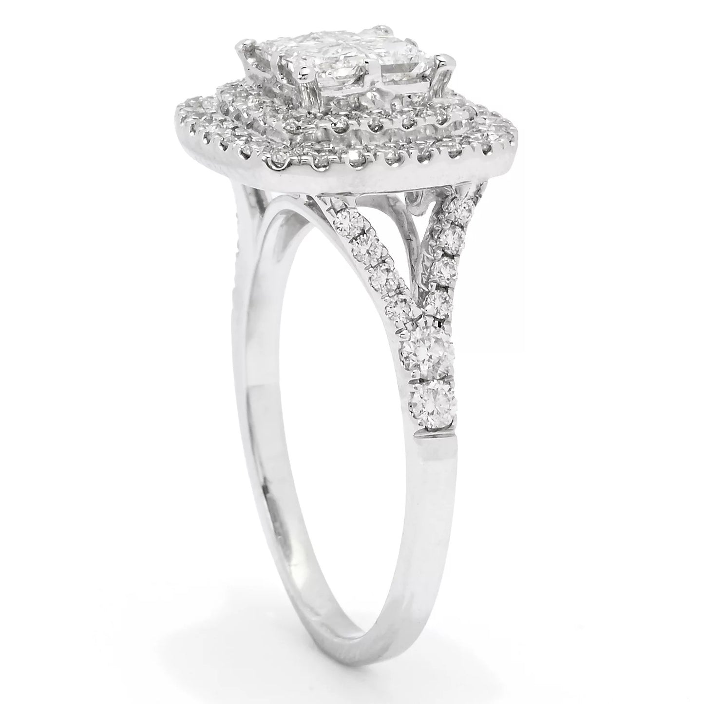 14K White Gold 1.35ctw Princess & Round Diamond Ring, Size 7