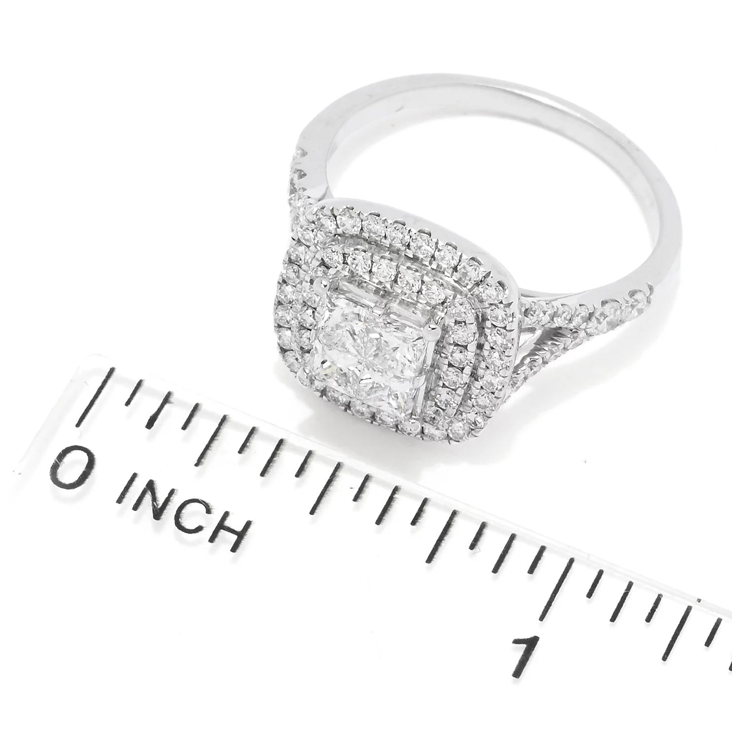 14K White Gold 1.35ctw Princess & Round Diamond Ring, Size 7