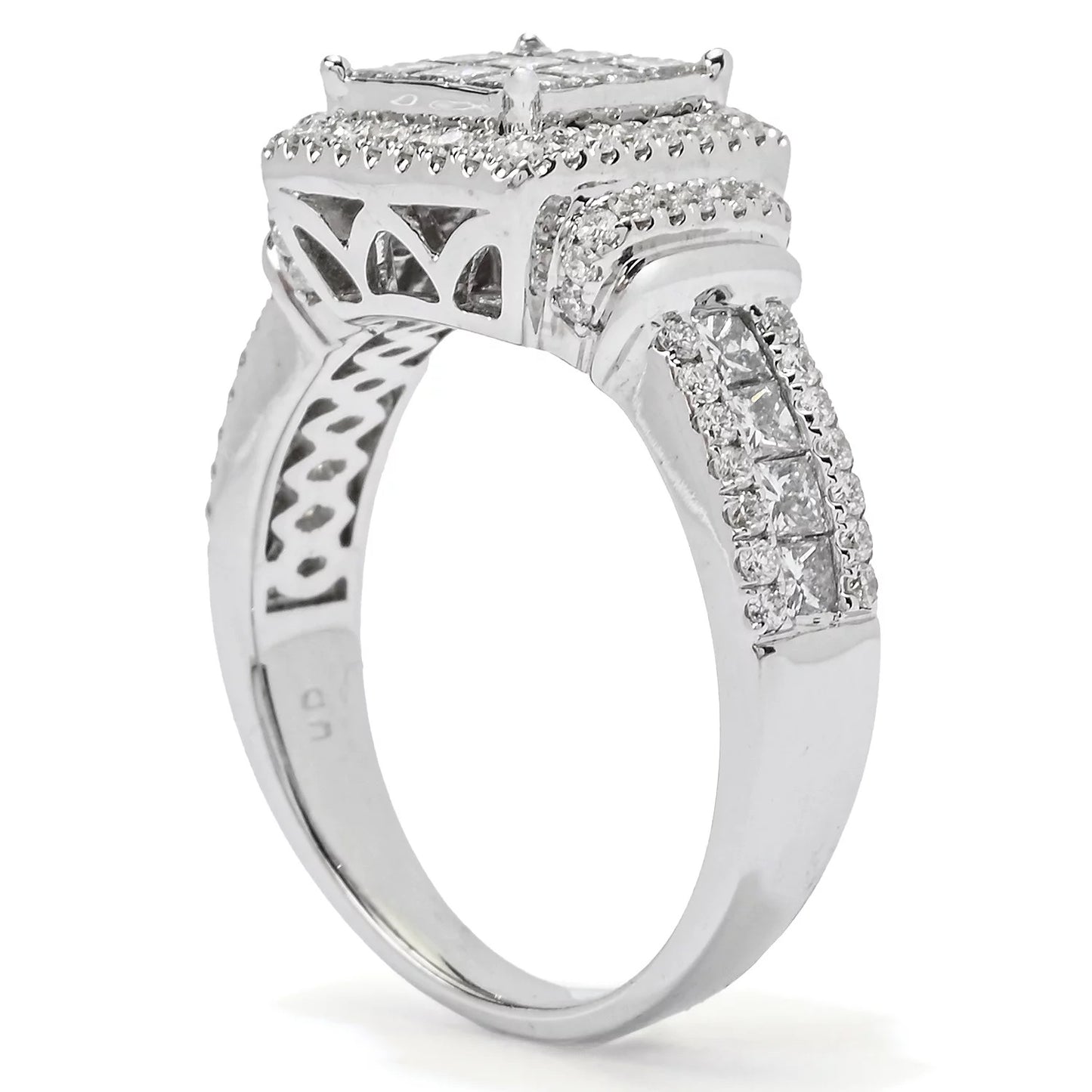 14K White Gold 1.52ctw Princess & Round Diamond Ring - Size 7