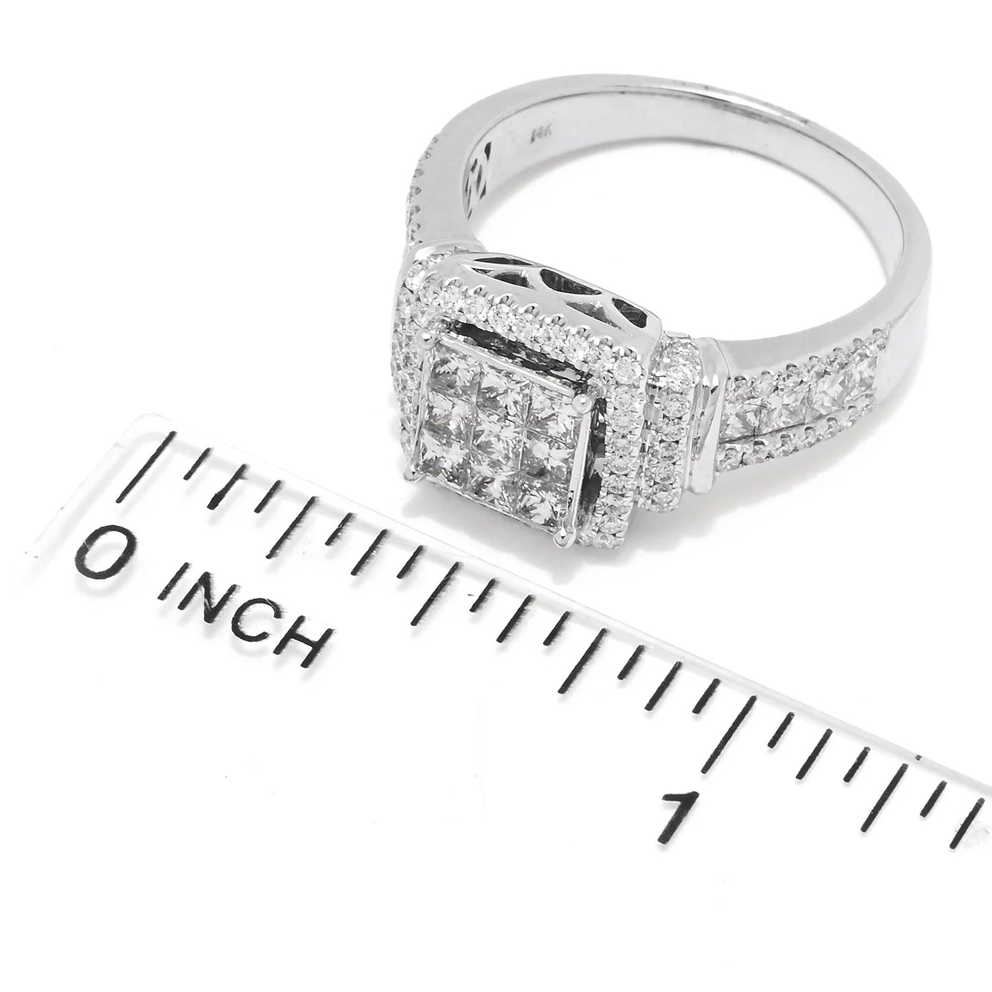 14K White Gold 1.52ctw Princess & Round Diamond Ring - Size 7