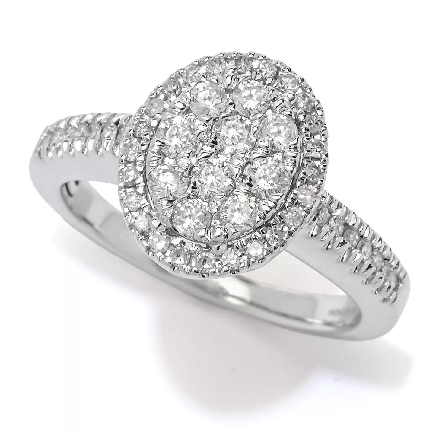 14K White Gold 0.50ctw Round Pave Diamond Ring- Size 7