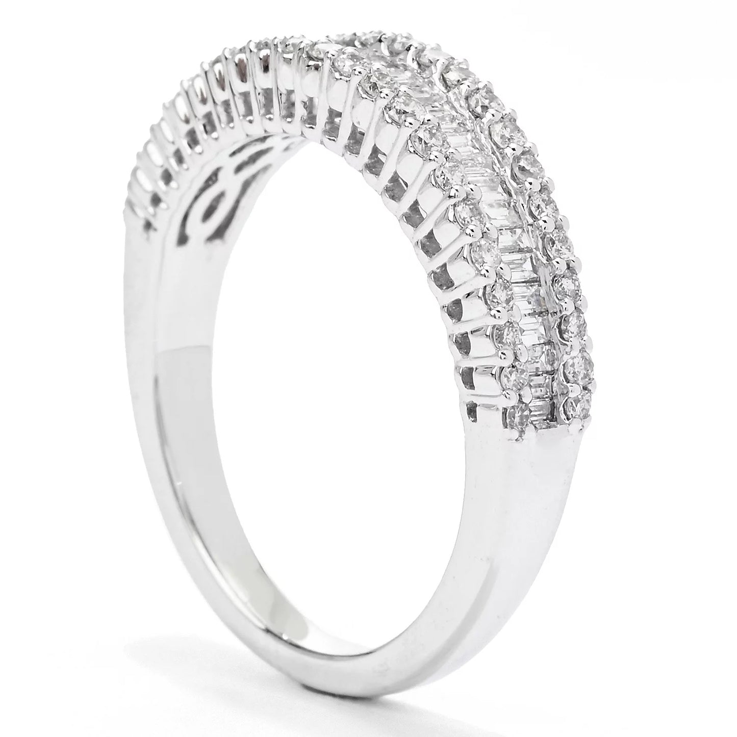 14K White Gold 0.71ctw Round & Tapered Baguette Diamond Ring, Size 7