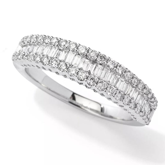 14K White Gold 0.71ctw Round & Tapered Baguette Diamond Ring, Size 7