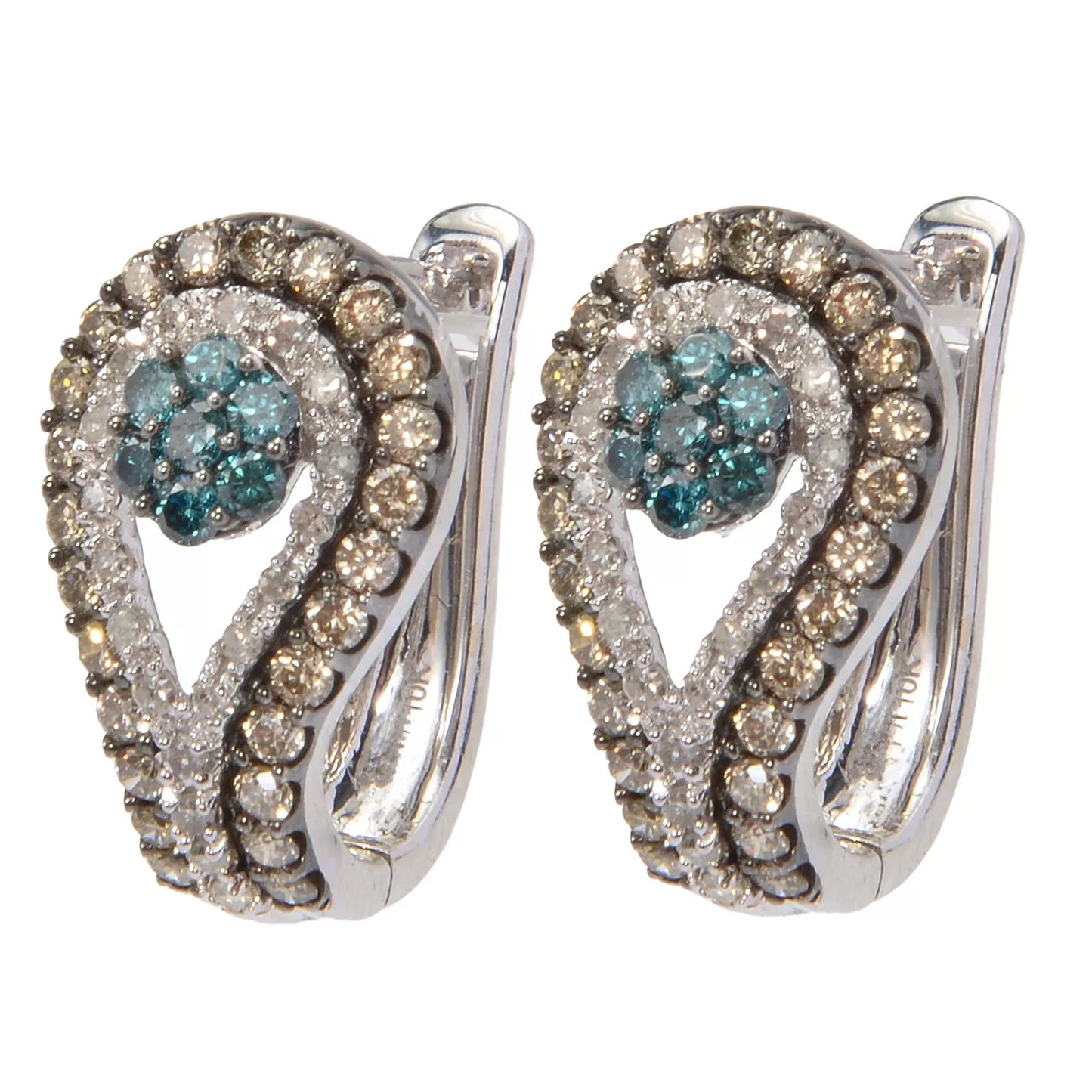 1.27ctw Fancy Blue, Cognac & White Diamond Huggie Earrings