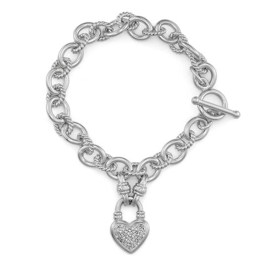 925 Silver Heart Link Charm Bracelet with 1/2 Ct Round Diamonds – Delicate Jewelry for Women