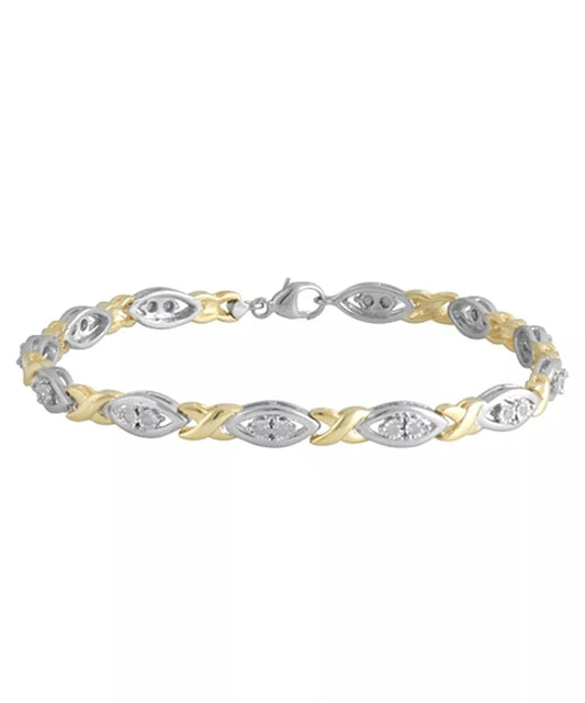 Yellow Gold-Plated Sterling Silver X-Link Bracelet with 1/4 CT Round-Cut Diamonds