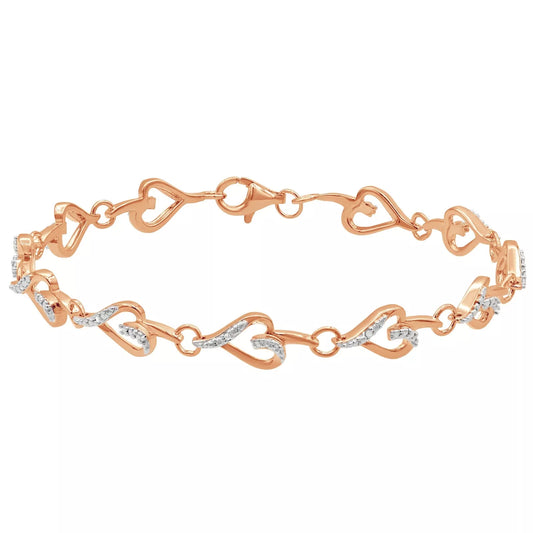 Elegant 7-Inch Rose Gold Over Silver Diamond Heart Tennis Link Bracelet – Perfect Valentine’s Gift