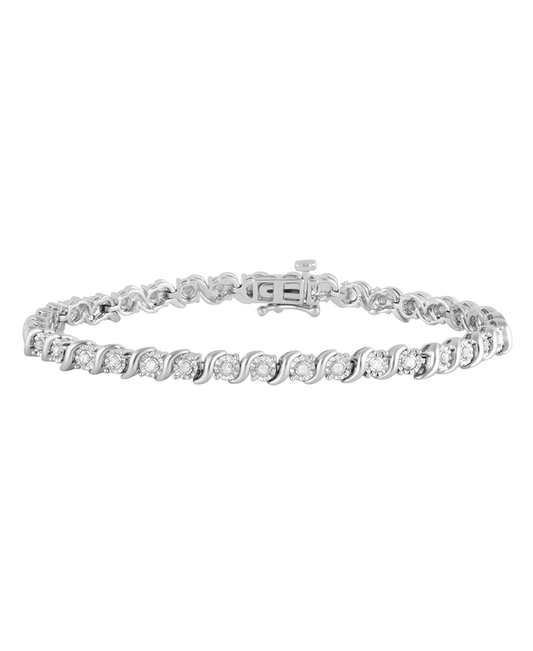 Sterling Silver 1/2 Cttw Round Diamond Bracelet with Prong Setting for Women