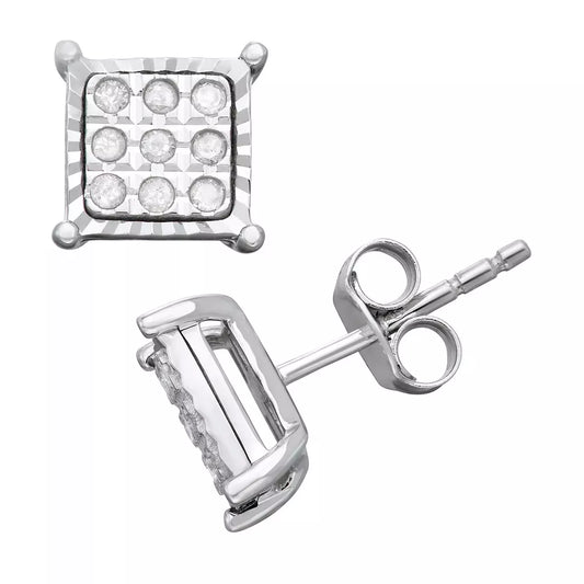 Elegant Sterling Silver Square Diamond Stud Earrings – 0.15 cttw for Women