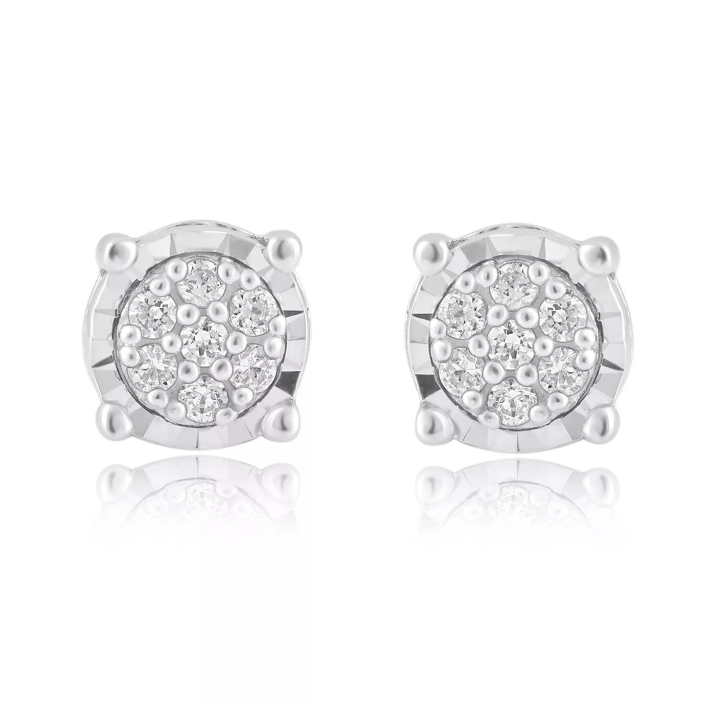 Sterling Silver Cluster Stud Earrings with 1/10 Cttw Prong-Set Diamonds – Ideal for Women