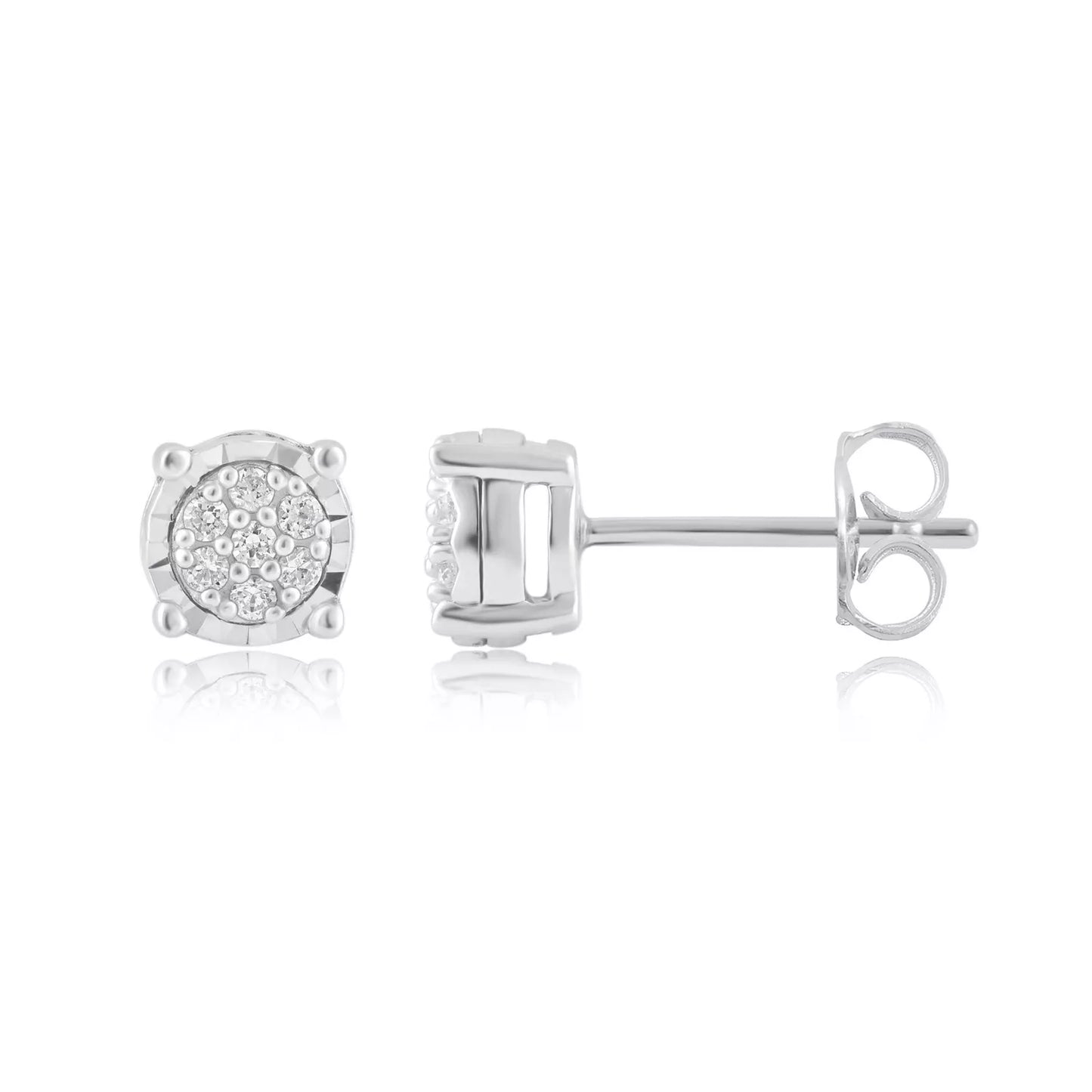 Sterling Silver Cluster Stud Earrings with 1/10 Cttw Prong-Set Diamonds – Ideal for Women