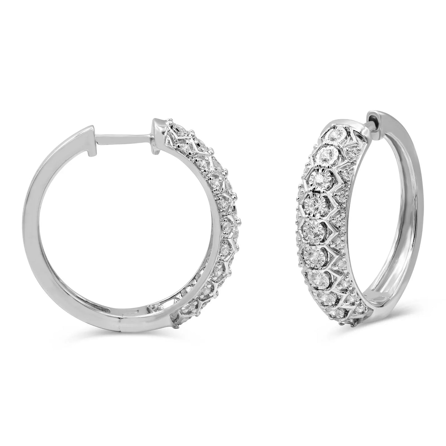 Sterling Silver 1/2 Carat Round Diamond Prong-Set Hoop Earrings with Miracle Finish