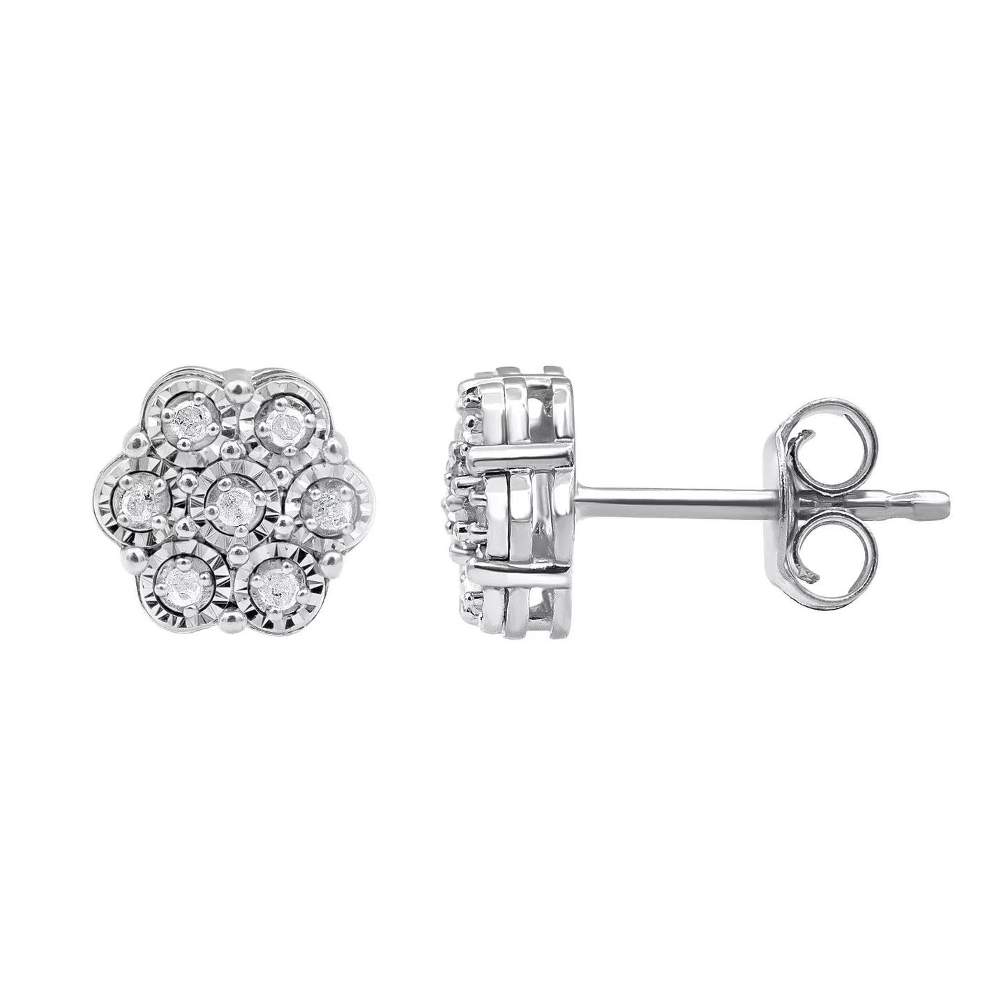 Sophisticated Sterling Silver Stud Earrings Featuring 0.10 cttw Natural Diamonds – For Women