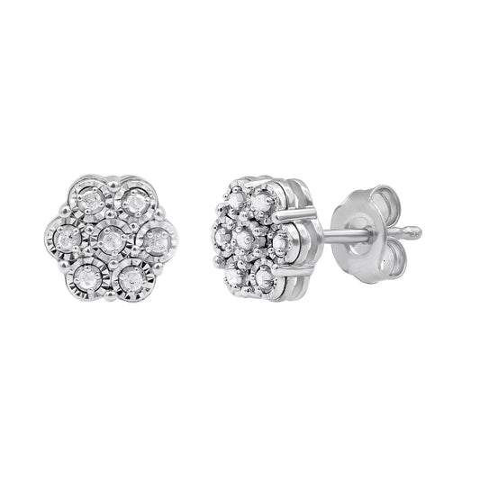 Sophisticated Sterling Silver Stud Earrings Featuring 0.10 cttw Natural Diamonds – For Women