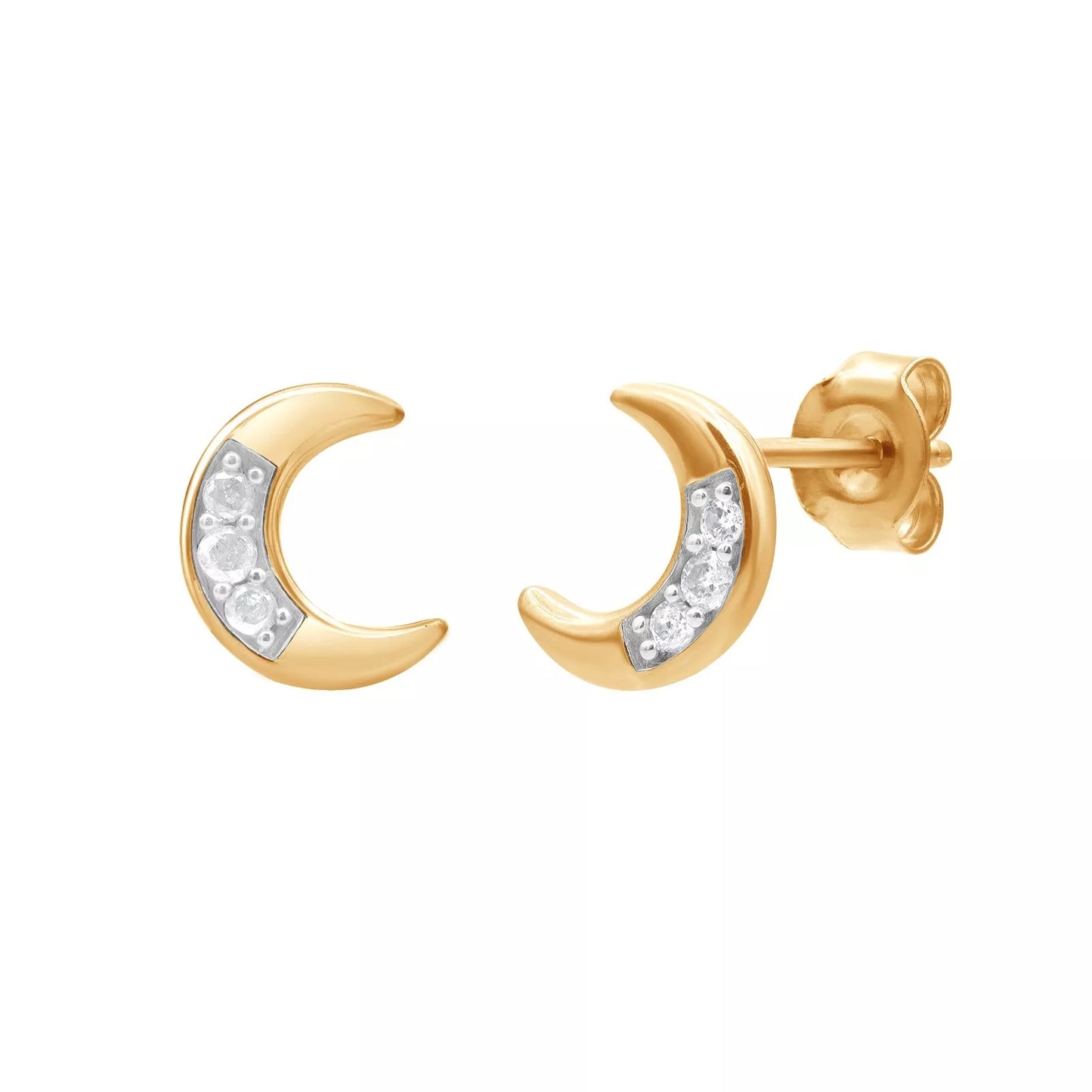 Charming 0.10 ct Diamond Crescent Moon Stud Earrings – Gold-Plated Sterling Silver