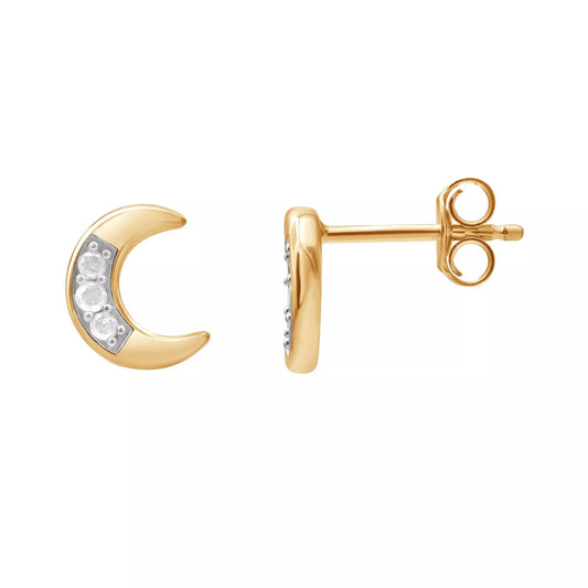 Charming 0.10 ct Diamond Crescent Moon Stud Earrings – Gold-Plated Sterling Silver