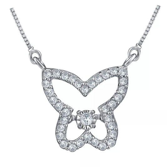 Elegant Sterling Silver Butterfly Pendant Necklace with 1/4 CTW Diamonds