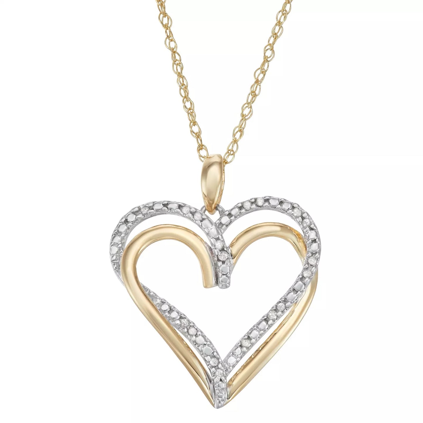 Two-Tone Sterling Silver Heart Pendant with 0.10 Ct Diamond – A Thoughtful Valentine’s Gift for Her or Mom