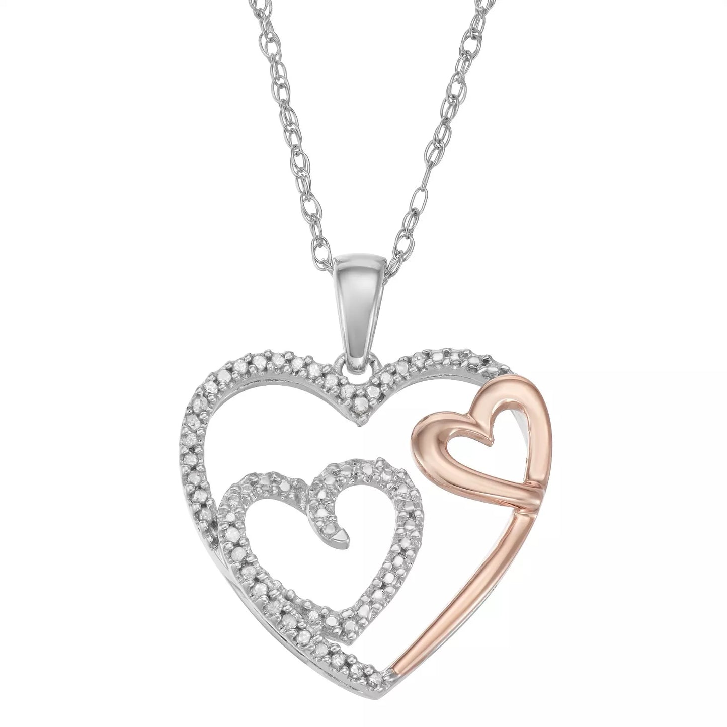 Elegant Two-Tone Sterling Silver Heart Necklace with 1/10 CT Diamond – Ideal Valentine's Gift