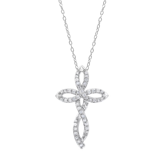 Elegant 0.25 Cttw Diamond Cross Necklace in Sterling Silver, 18 Inches