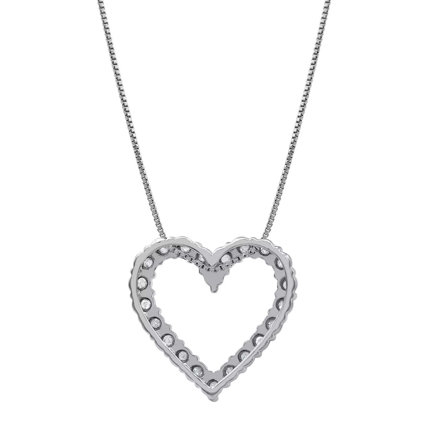 Elegant 0.33 cttw White Gold Over Silver Open Heart Necklace – Ideal Valentine’s Gift for Women