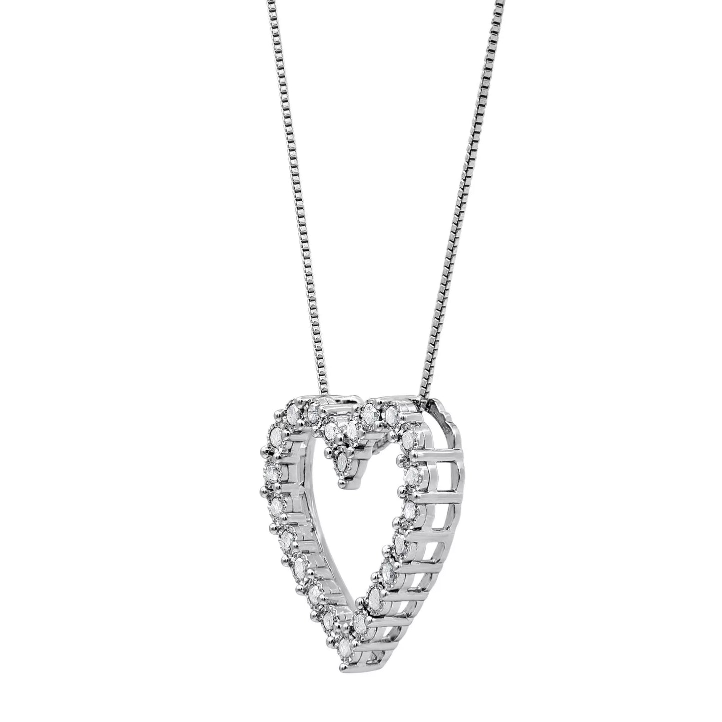 Elegant 0.33 cttw White Gold Over Silver Open Heart Necklace – Ideal Valentine’s Gift for Women