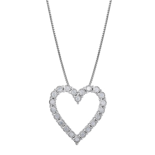 Elegant 0.33 cttw White Gold Over Silver Open Heart Necklace – Ideal Valentine’s Gift for Women