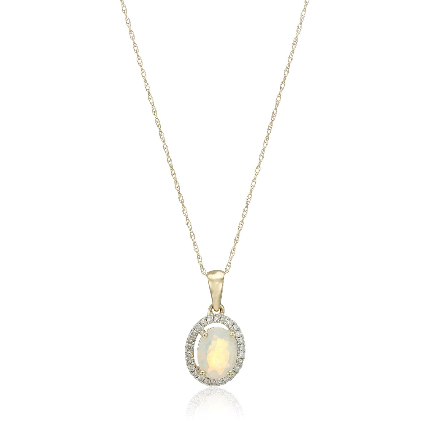 10k Gold Multi Gemstone Option and Diamond Princess Diana Oval Halo Pendant Necklace (1/10cttw, H-I Color, I1-I2 Clarity), 18"