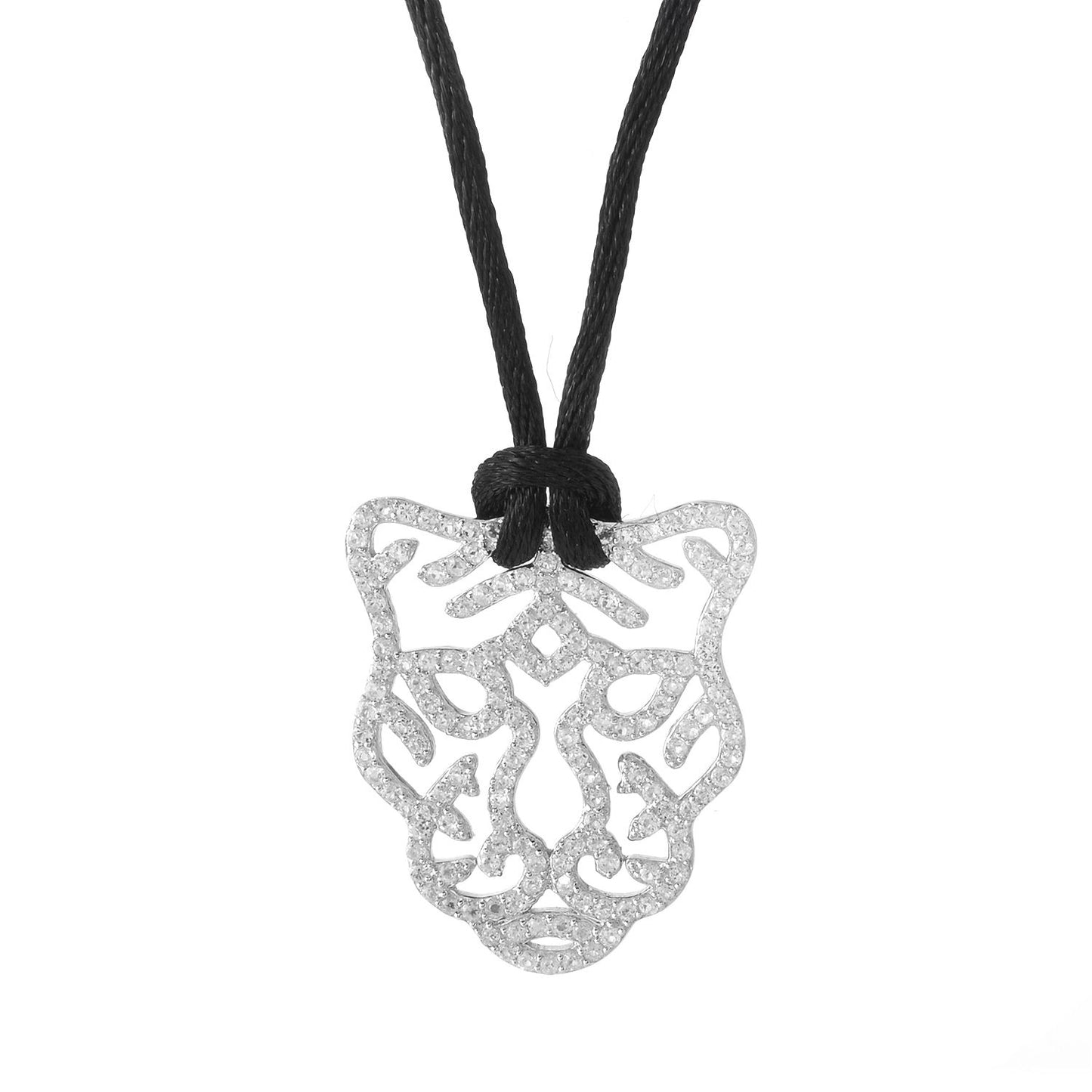 Pinctore Sterling Silver 1.96ctw Black Spinel Tiger Shaped 1'L Pendant with Cord