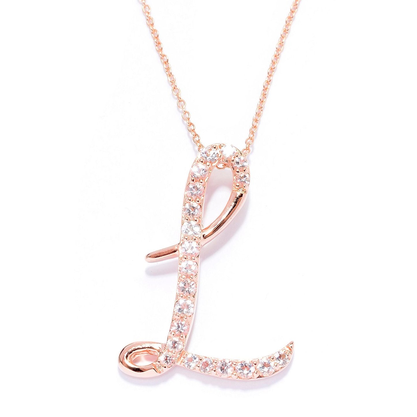 18k Rose Gold over Sterling Silver Round Morganite Gemstone A To Z Pendant Necklace