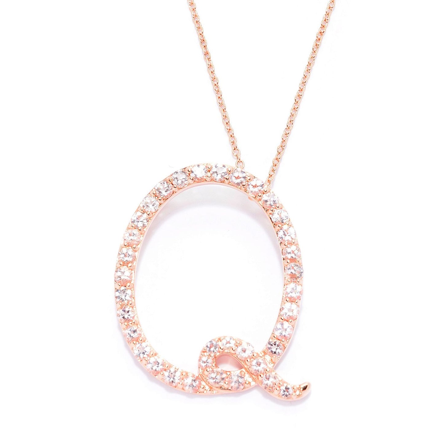 18k Rose Gold over Sterling Silver Round Morganite Gemstone A To Z Pendant Necklace