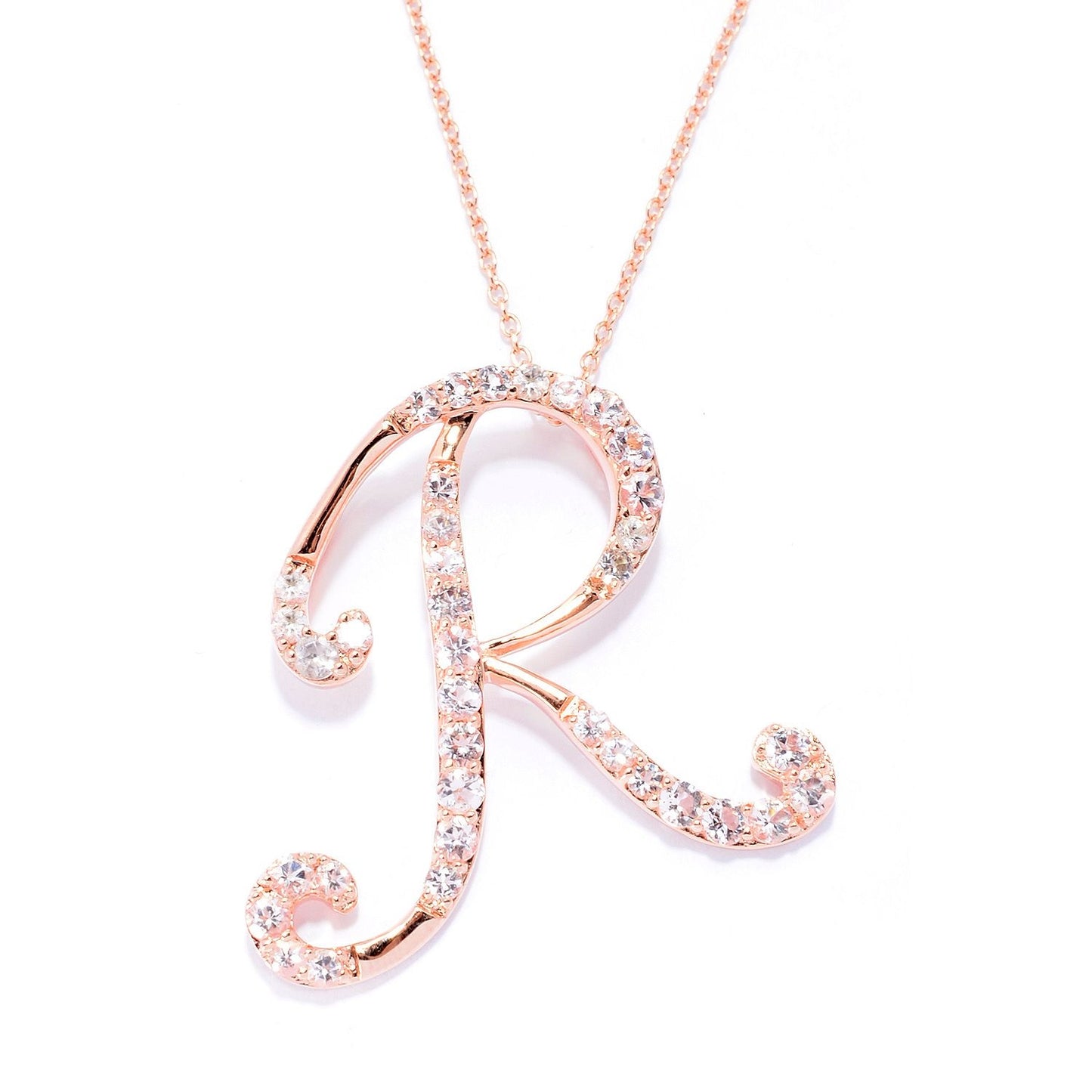 18k Rose Gold over Sterling Silver Round Morganite Gemstone A To Z Pendant Necklace